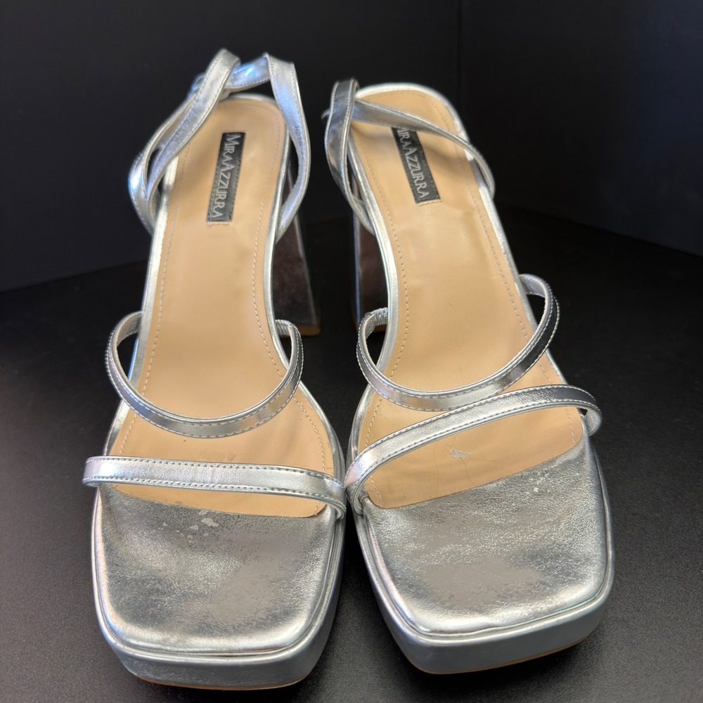 Miraazzurra Silver Metallic Platform Block Heel Strappy Sandals‎ Square Toe 11